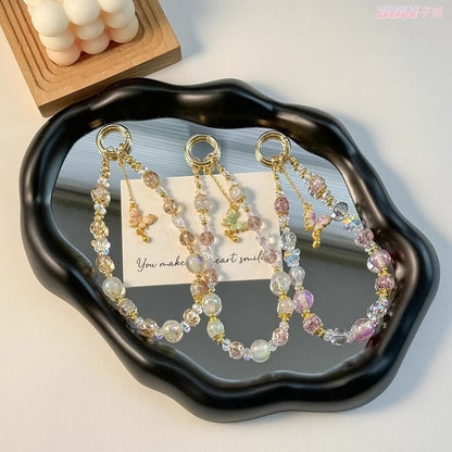 Strap Pad Faux Lanyard Phone Crystal with Butterfly