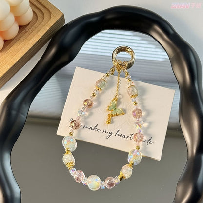 Strap Pad Faux Lanyard Phone Crystal with Butterfly