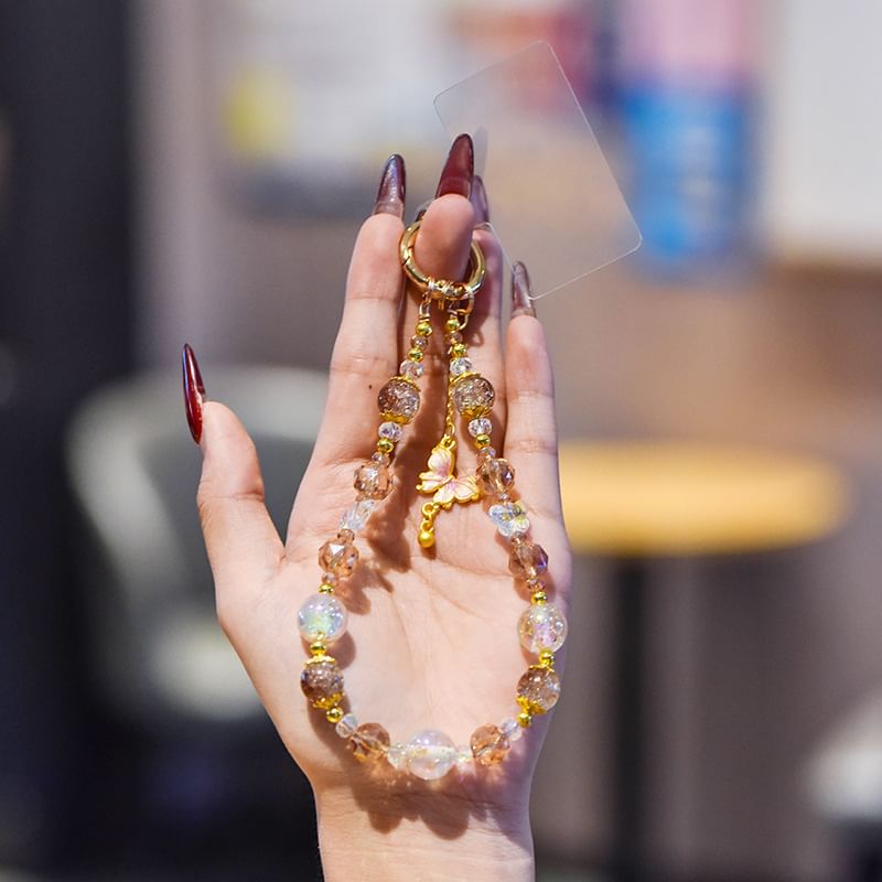 Strap Pad Faux Lanyard Phone Crystal with Butterfly