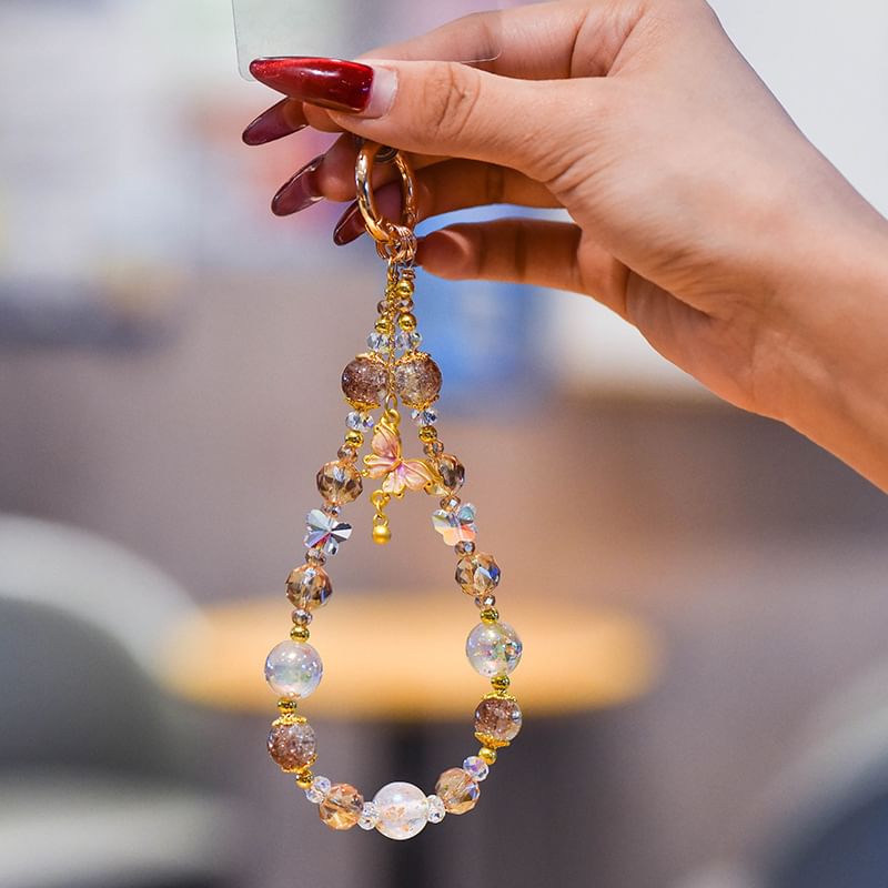 Strap Pad Faux Lanyard Phone Crystal with Butterfly