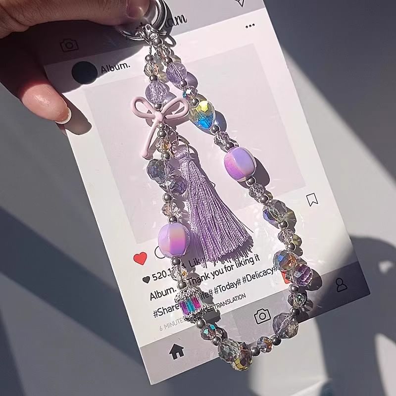 Lanyard Crystal Pad with Phone Faux Strap Bow