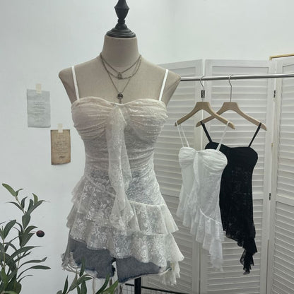 Asymmetric Ruffle Padded Lace Cami