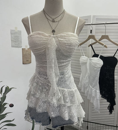 Asymmetric Ruffle Padded Lace Cami