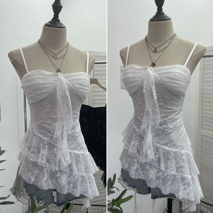 Asymmetric Ruffle Padded Lace Cami