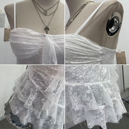 Asymmetric Ruffle Padded Lace Cami