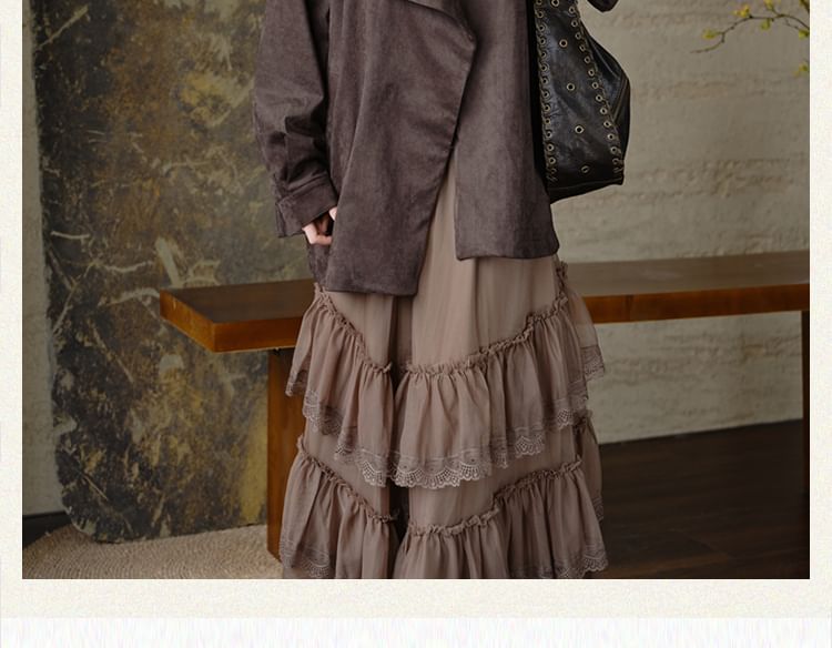 Asymmetrical Ruffle Top High Waist Tiered Lace Skirt