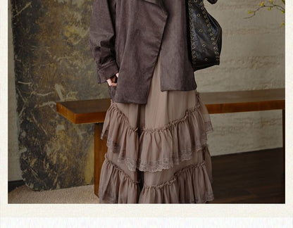 Asymmetrical Ruffle Top High Waist Tiered Lace Skirt