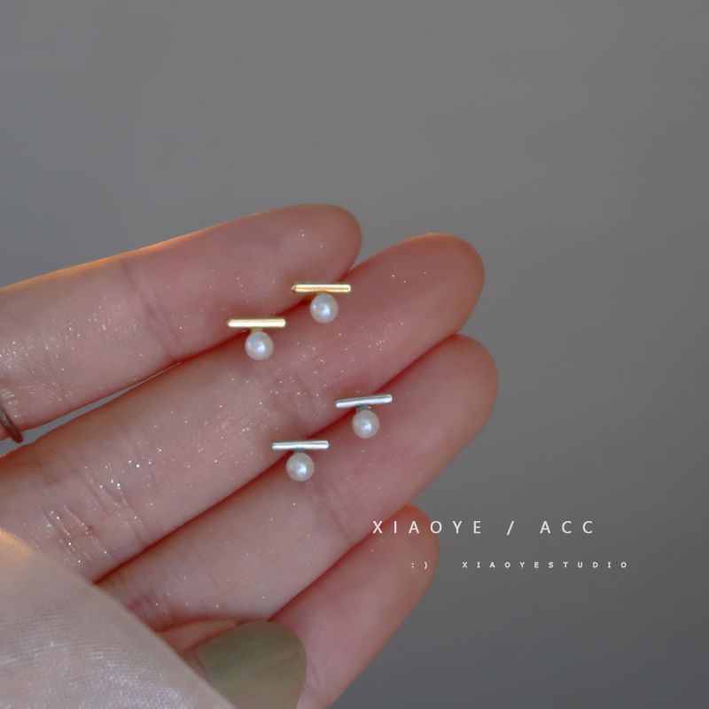 Silver Earring Faux S925 Sterling Stud Pearl