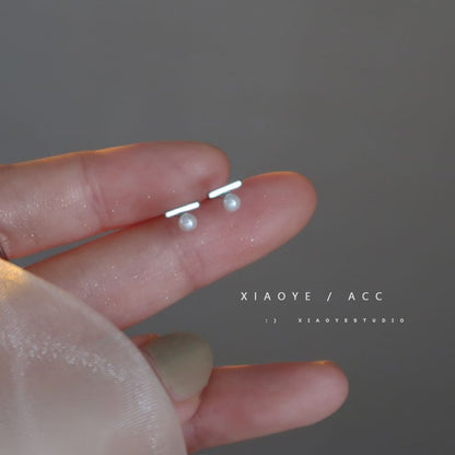 Silver Earring Faux S925 Sterling Stud Pearl