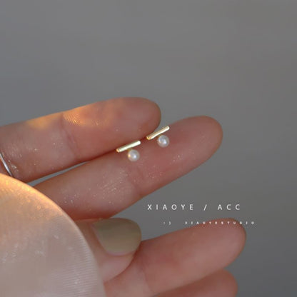 Silver Earring Faux S925 Sterling Stud Pearl