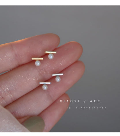 Silver Earring Faux S925 Sterling Stud Pearl