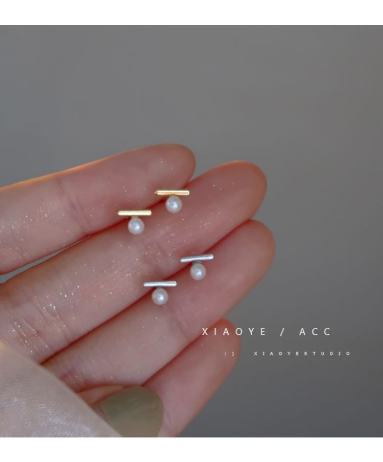 Silver Earring Faux S925 Sterling Stud Pearl