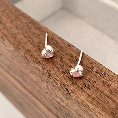 Earring Heart Rhinestone Stud Alloy