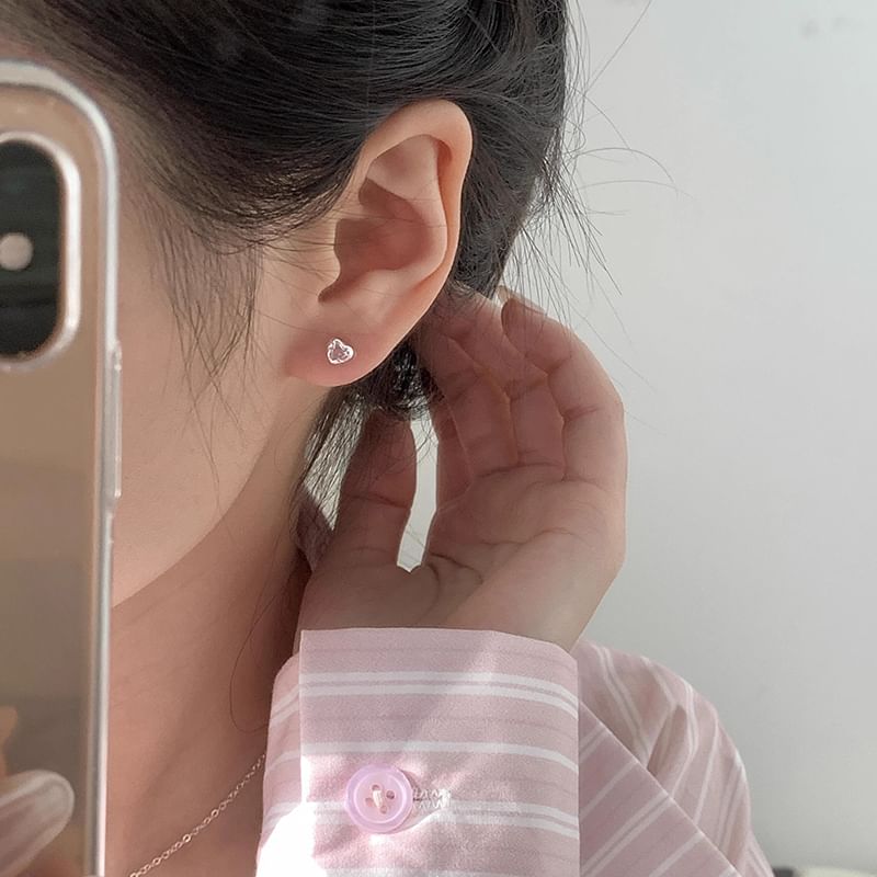 Earring Heart Rhinestone Stud Alloy