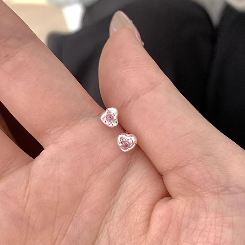 Earring Heart Rhinestone Stud Alloy