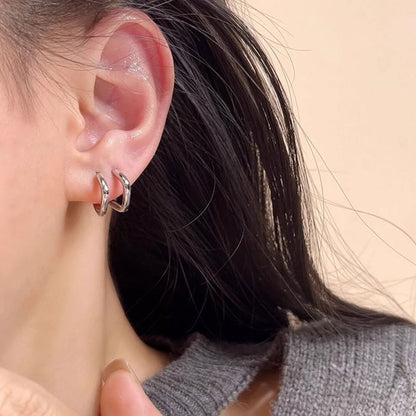 Alloy Square Huggie Rhinestone Polished Earring /