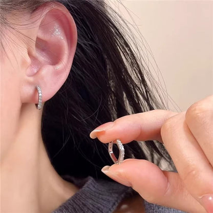 Alloy Square Huggie Rhinestone Polished Earring /