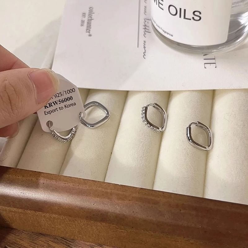 Alloy Square Huggie Rhinestone Polished Earring /