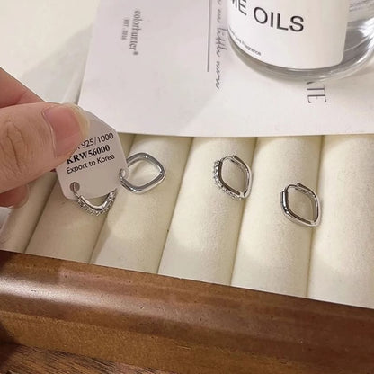 Alloy Square Huggie Rhinestone Polished Earring /