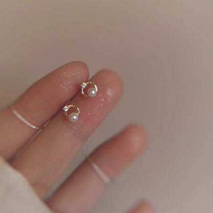 Faux Alloy Earring Rhinestone Stud Pearl