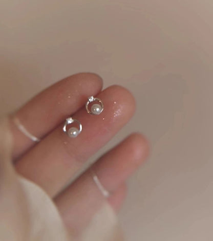 Faux Alloy Earring Rhinestone Stud Pearl