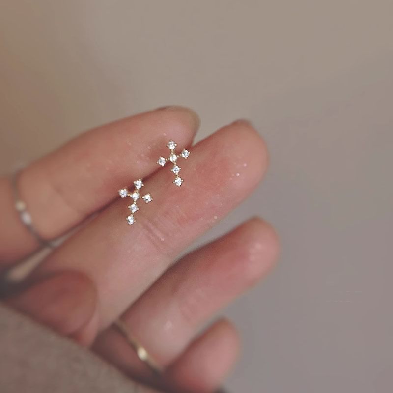 Earring Alloy Cross Rhinestone Stud