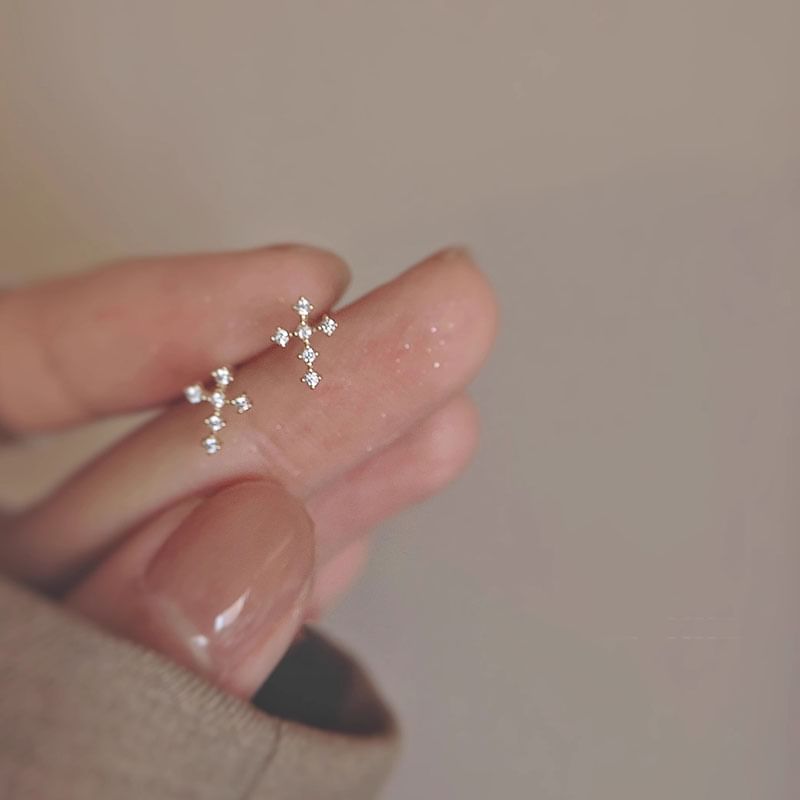 Earring Alloy Cross Rhinestone Stud