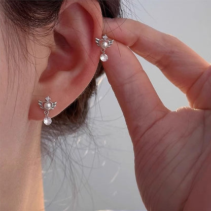 Drop Faux Wings Earring Pearl Alloy