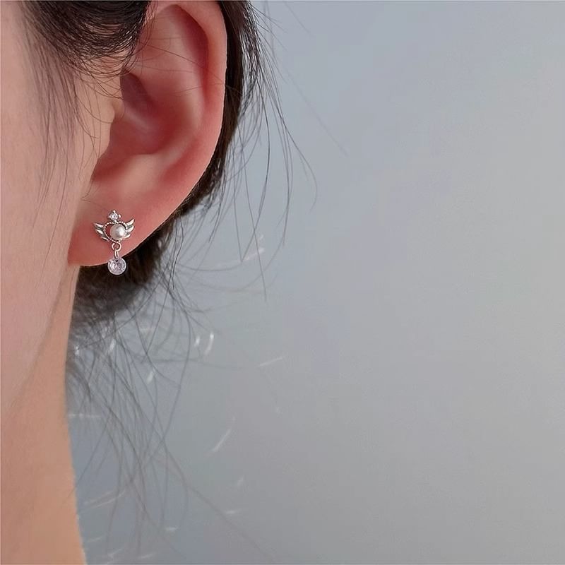 Drop Faux Wings Earring Pearl Alloy