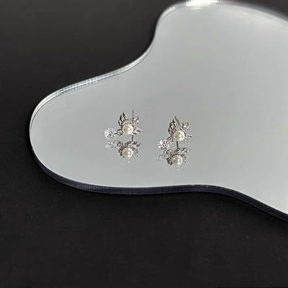 Drop Faux Wings Earring Pearl Alloy