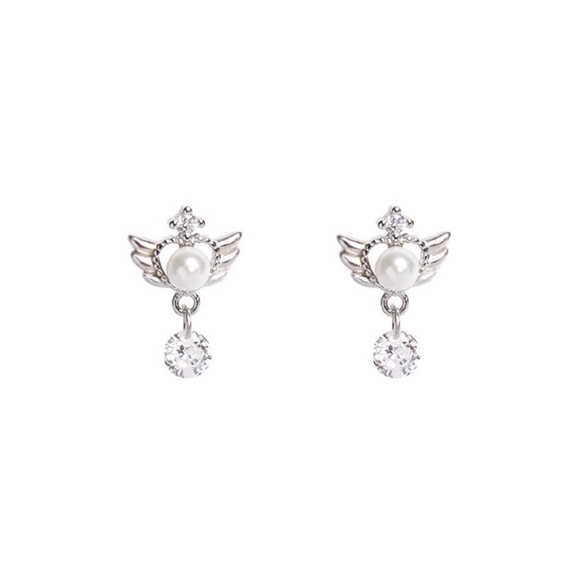 Drop Faux Wings Earring Pearl Alloy