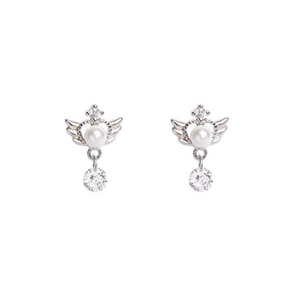Drop Faux Wings Earring Pearl Alloy