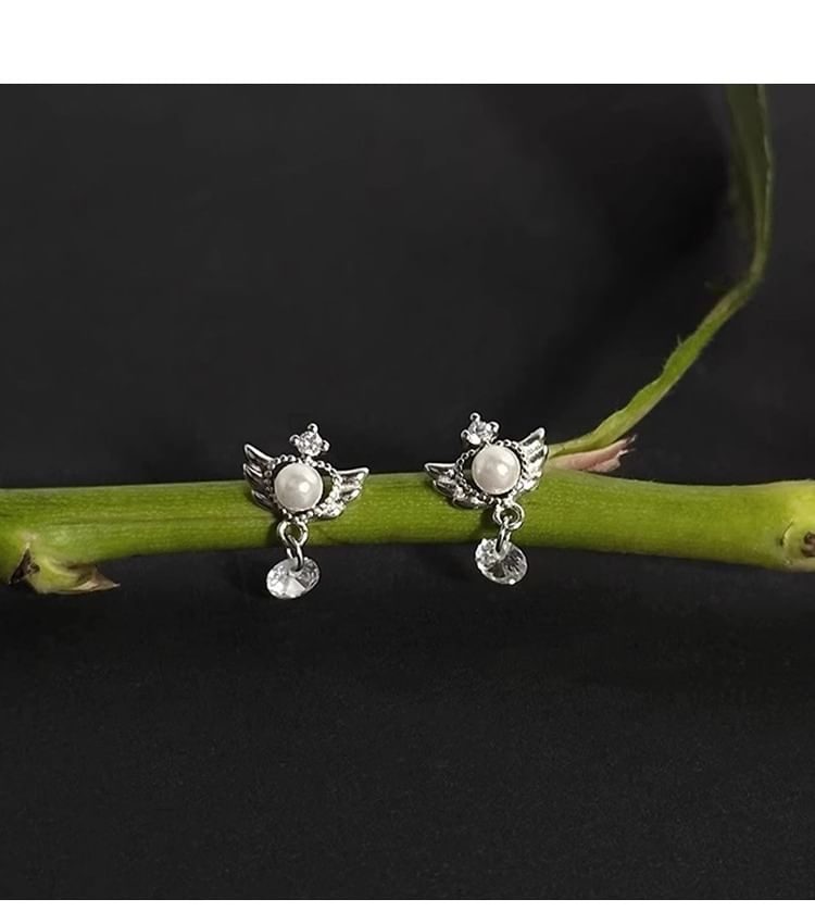 Drop Faux Wings Earring Pearl Alloy