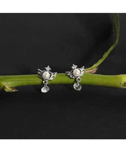 Drop Faux Wings Earring Pearl Alloy