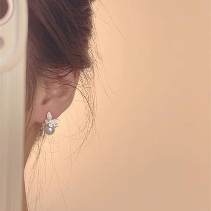 Pearl Earring Alloy Drop Faux Butterfly