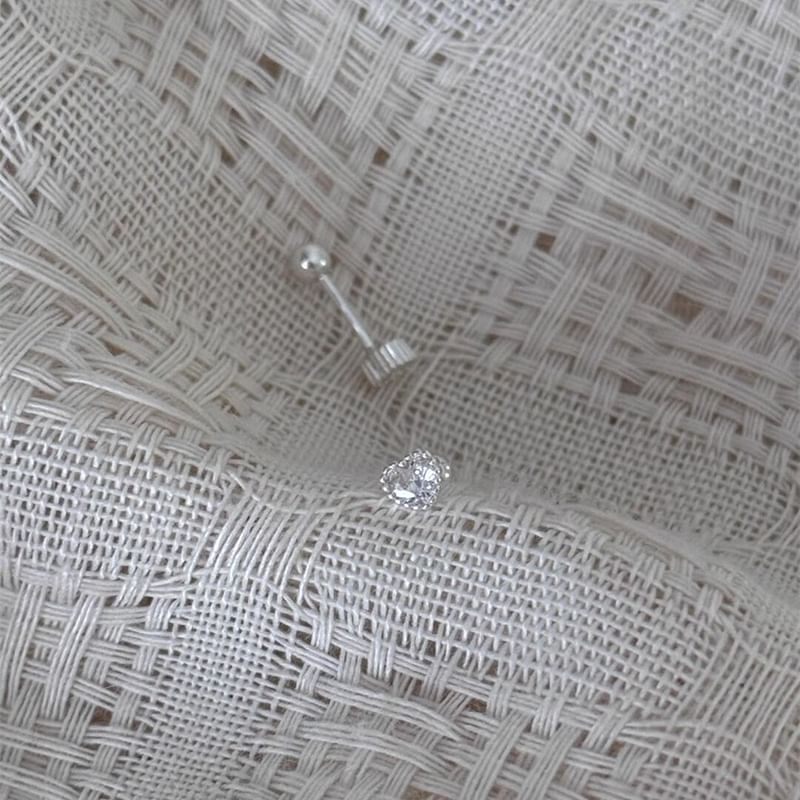 Rhinestone Stud Heart Earring Alloy