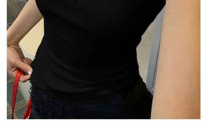 Square Neck Lace Trim Sleeveless Tank Top