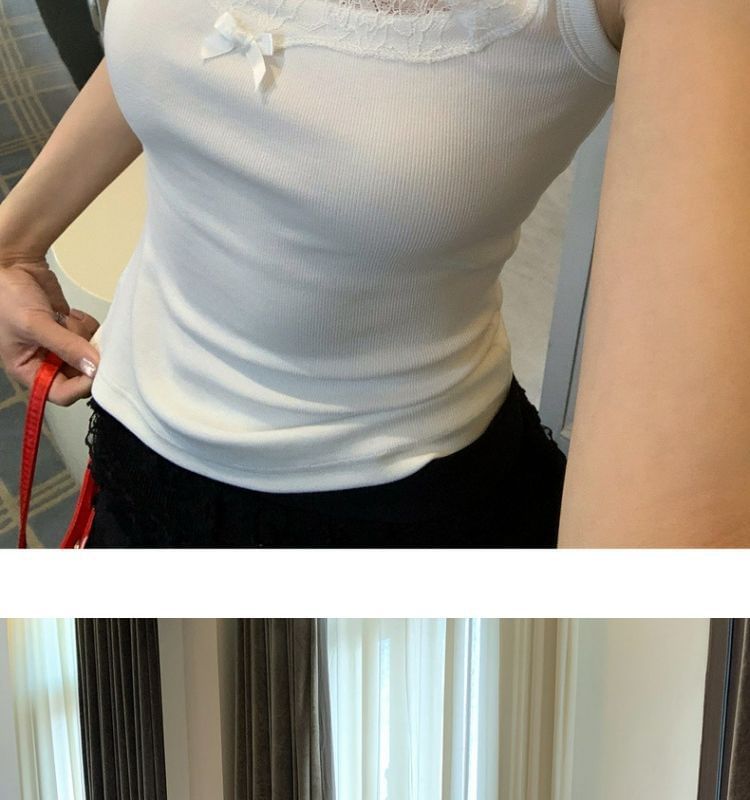 Square Neck Lace Trim Sleeveless Tank Top