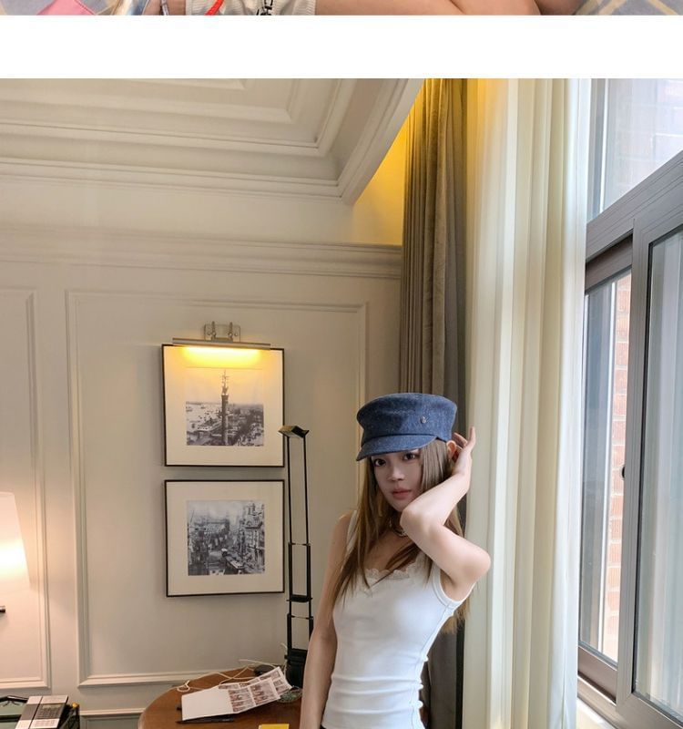 Square Neck Lace Trim Sleeveless Tank Top
