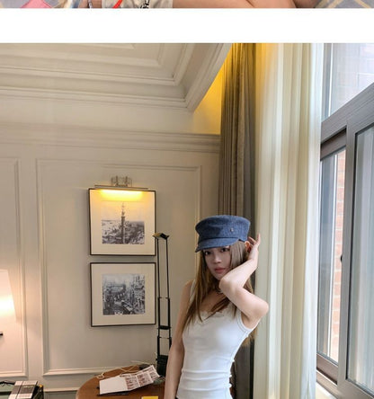 Square Neck Lace Trim Sleeveless Tank Top