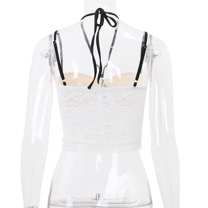 Halter Bow Open-Back Lace Crop Top