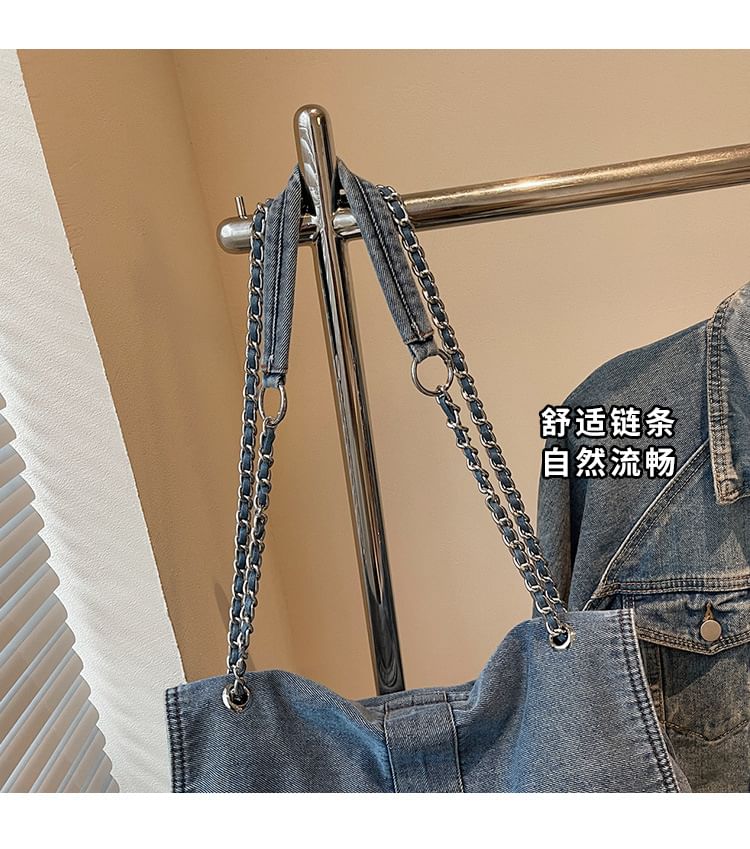 Chain Strap Washed Denim Shoulder Bag