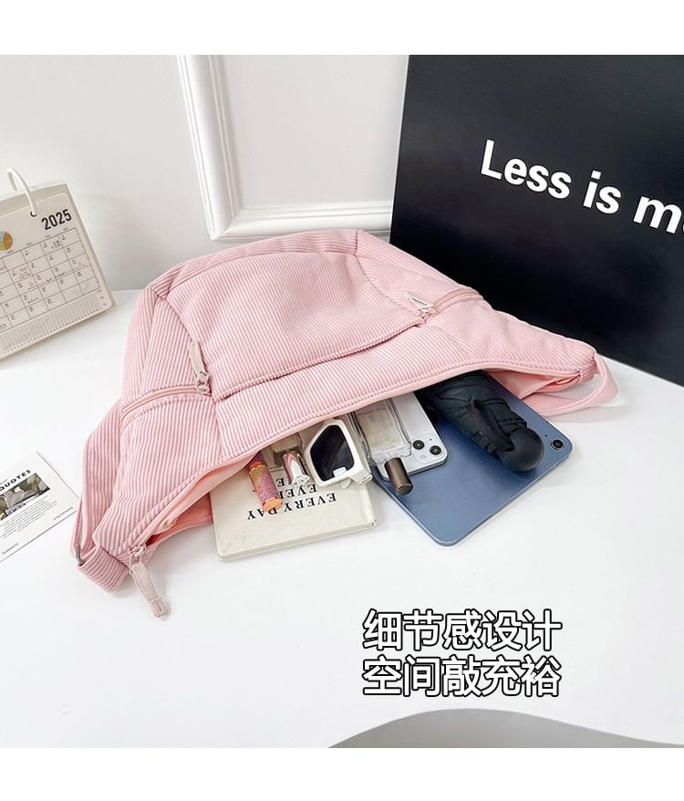 Plain Corduroy Zip Shoulder Bag
