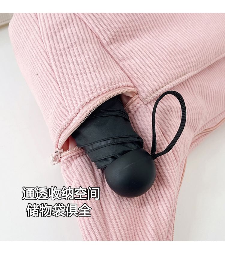 Plain Corduroy Zip Shoulder Bag