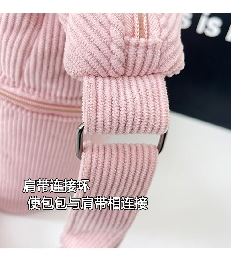 Plain Corduroy Zip Shoulder Bag