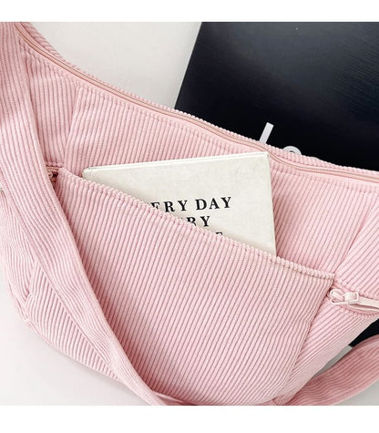 Plain Corduroy Zip Shoulder Bag