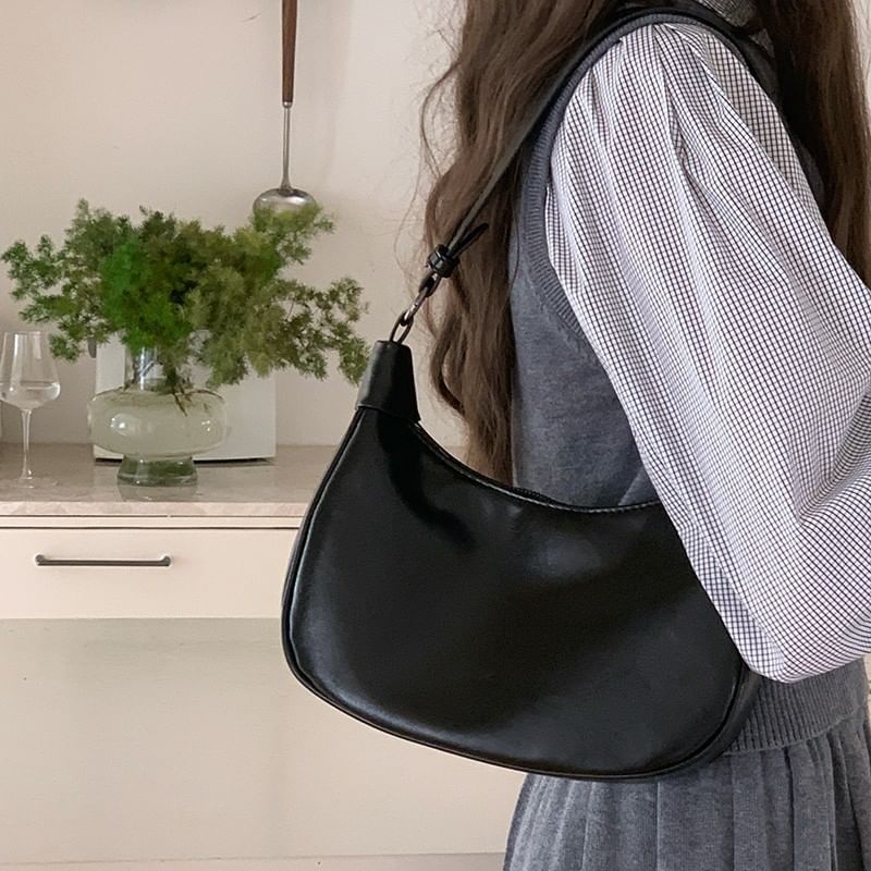 Plain Faux Leather Shoulder Bag