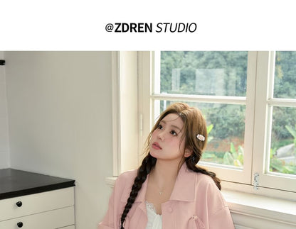 Plus Size Collar Plain Bow Button Jacket