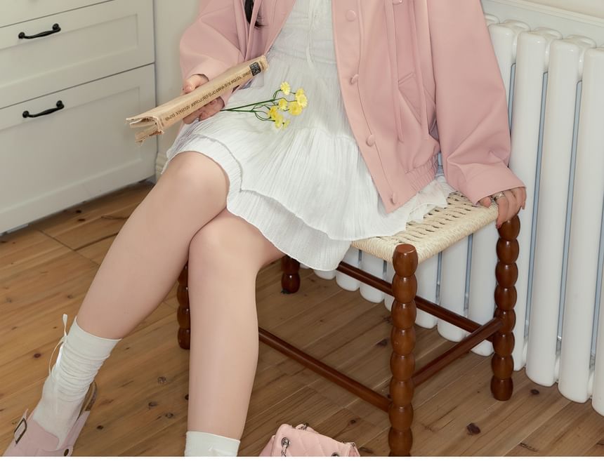 Plus Size Collar Plain Bow Button Jacket