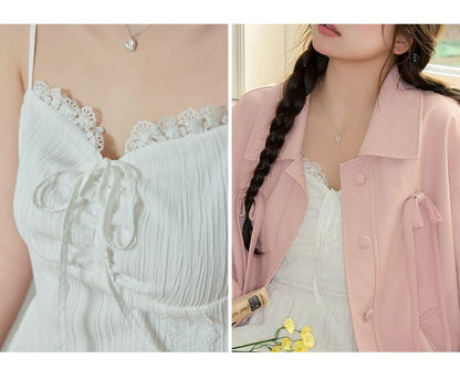 Plus Size Collar Plain Bow Button Jacket